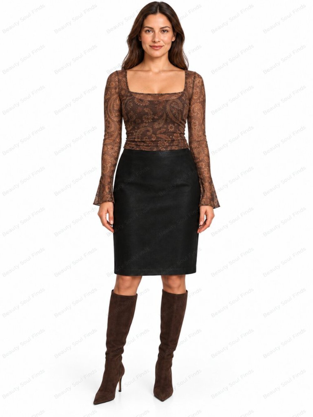 Vintage Jennifer Moore Black Genuine Leather Pencil Skirt Women’s Size 12